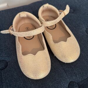 Littlelovebug Toddler Girls Olivia scalloped shoes ballerina flats gold 8